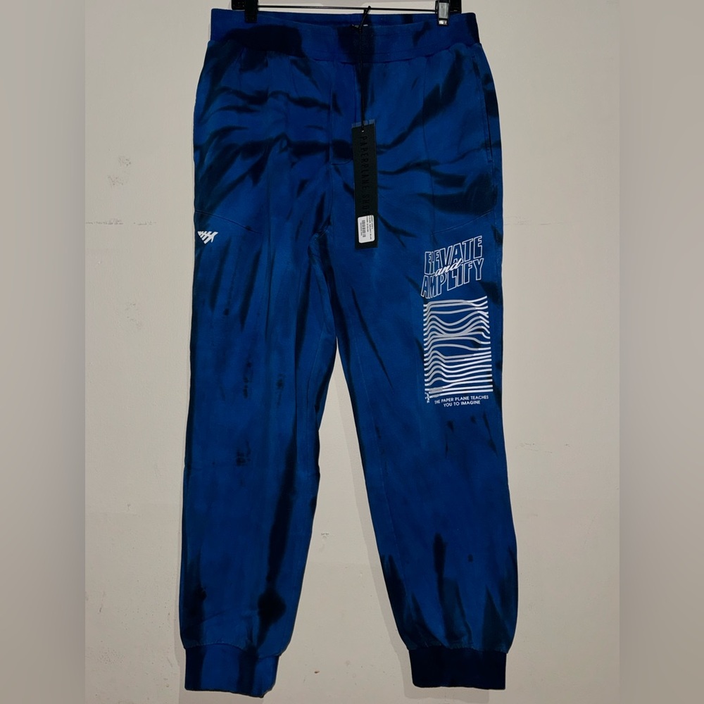 Paper Planes Vibrant Blue and Black Tie Dye Graphic Joggers